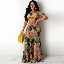 Slash Neck Crop Tops and Rruched Ruffles Mermaid Maxi Skirt Outfit - $58.95
