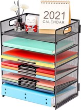 Marbrasse 6 Tier Paper Organizer Letter Tray - Mesh Desk File Organizer, Black - £26.44 GBP