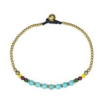 Tribal Round Turquiose Stone Brass Beads Link Charm Anklet - £7.84 GBP