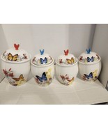 Set of 4 vintage BUTTERFLY country kitchen ceramic canisters SET  FROM 8... - £102.22 GBP