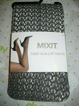 Mixit Women&#39;s Twist Scallop Tights Size LARGE Black Gray 1 Pair NEW - £12.79 GBP