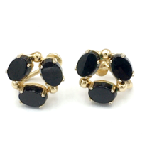 BURT CASSELL onyx GF screw-back earrings - vtg 12K yellow gold-fill black stone - £19.54 GBP
