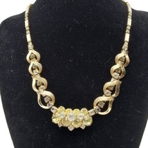Vtg Signed Sarah Coventry Monte Carlo Gold Tone Link Rhinestone Necklace 14&quot;-17&quot; - £14.68 GBP