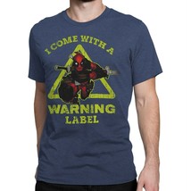 Deadpool Warning Label Men&#39;s T-Shirt Heather Blue - £25.37 GBP+