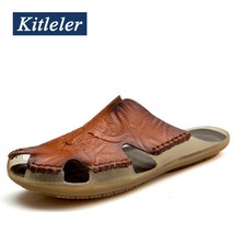 Leather Men Sandals Summer Breathable Casual Men Shoes Outdoor Non-slip Beach Sa - £38.03 GBP