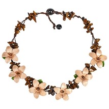 Cute Flower Garden Brown Leather and Tiger&#39;s Eye Choker Necklace - £17.35 GBP