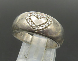 925 Sterling Silver - Vintage Topaz Love Heart Motif Band Ring Sz 7 - RG... - £26.48 GBP