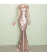 CHAMPAGNE GOLD Long Sequin Dress Custom Plus Size Bridesmaid Sequin Dress - $191.09 CAD