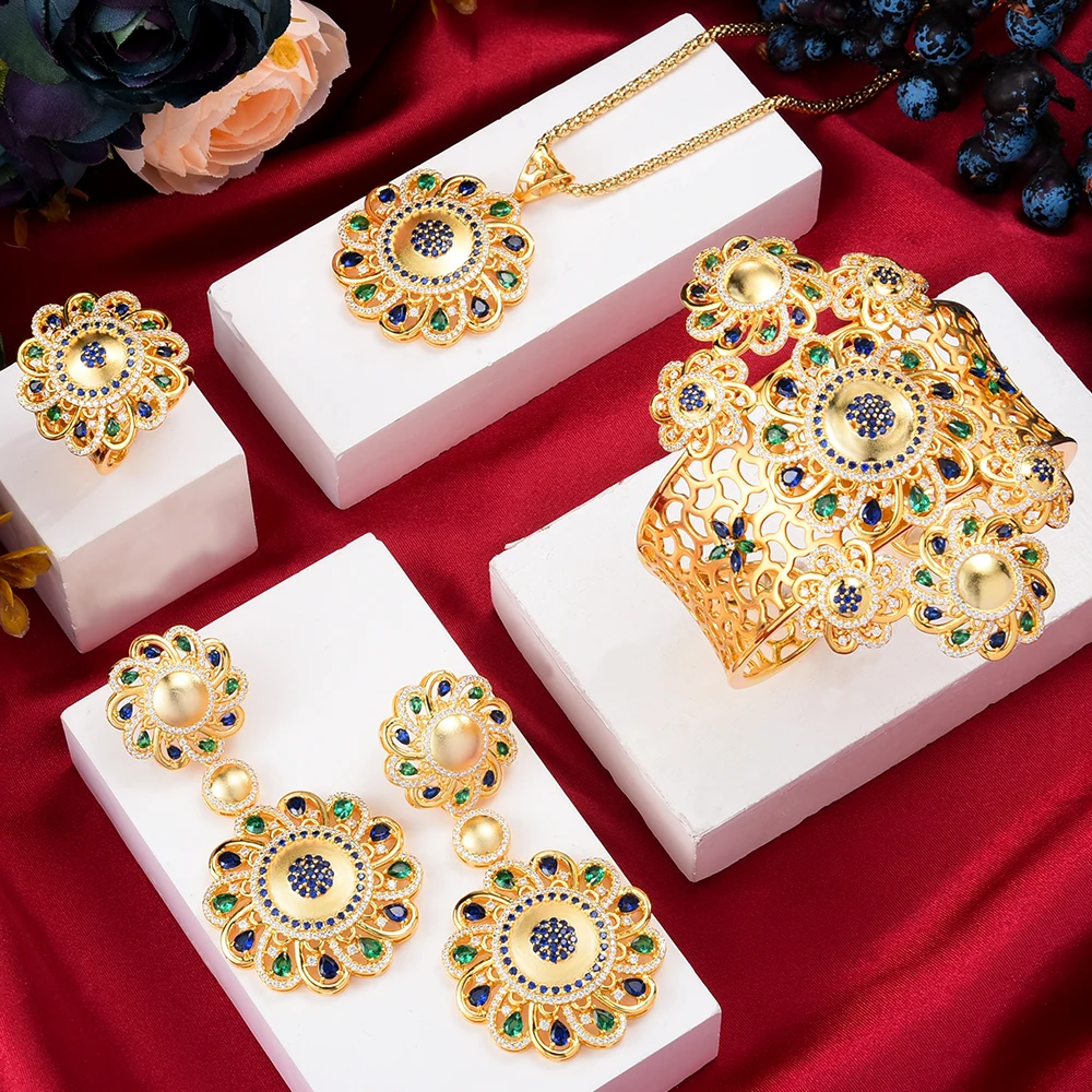 New Charms 4PCS Bracelet Ring Necklace Earring Set For Women Wedding Bri... - $228.03