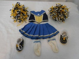 American Girl Doll Blue &amp; Gold Cheerleading Outfit Cheerleader Pompoms Sneakers - £25.11 GBP