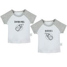 Twins Baby Drinking Buddies Funny T-shirts Newborn Infant Baby Graphic Tee Tops - £15.39 GBP