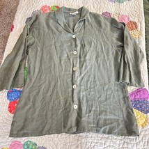 Timbuktu Station womens linen blouse L green boxy Lagenlook minimalist o... - $24.99