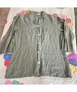 Timbuktu Station womens linen blouse L green boxy Lagenlook minimalist o... - €21,47 EUR