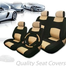 For Kia Premium Black Tan Synthetic Leather Car Seat Steering Covers Set - £38.73 GBP