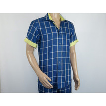Men INSERCH premium Soft Cool Linen  2pc Walking Leisure suit 7098 Blue Plaid image 4