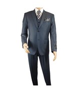 Mens Vitali Three Piece Suit Vested Sheen Sharkskin Business M3090 Navy ... - $165.00