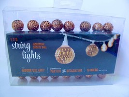 NEW LED Moroccan Bronze Filigree Ball String Lights 16 Lights 12.5 Feet - $12.99