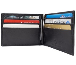 Black Bifold Men&#39;s Money Clip with Credit Card Case ID Holder - £8.54 GBP