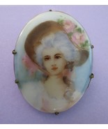 Antique Cameo Portrait Brooch Hand Painted Transferware Porcelain Oval P... - $94.98 CAD