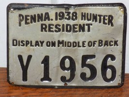 Vintage 1938 PA Resident Hunting Tin Embossed License Y1956 - $54.45
