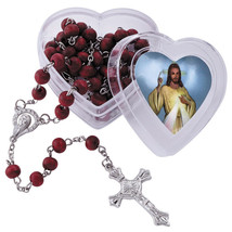 Rosary, Red wooden beads in Divine heart box with 2 free prayer cards - £7.86 GBP