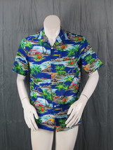 Vintage Hawaiian Shirt -  Bug Car and Motorcyle Strip Graphic by Helena - Mens S - £51.13 GBP