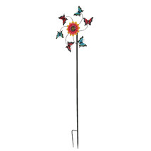 Metal Butterfly and Flower Garden Twirler Wind Spinner Stake 71 Inches High - £38.76 GBP
