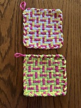 2 Handmade Potholder Woven Loom Hot Pad Trivet Pot Holders 4-3/4” - £11.07 GBP