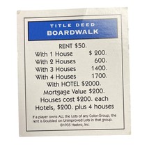 Monopoly Classic Boardwalk Ave Property Title Deed Card Replacement u - £5.44 GBP