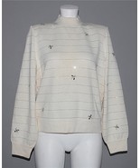Marie St. John Mirrored Rhinestones Gold Studs Bumble Bees Cream Sweater... - $150.43 CAD