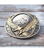 Large Men&#39;s Belt Buckle Silver Tone with Gold Tone Eagle Design - £19.65 GBP