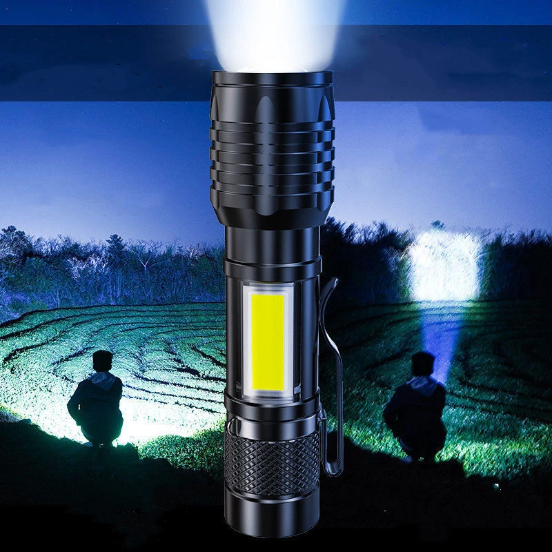 Play A Mini Rechargeable LED Flashlights XPE COB Lamp A Strong Light Zoom Small  - £23.15 GBP