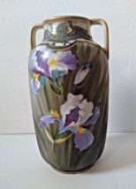 Vintage NIPPON Vase Hand Painted Moriage Handled Gold Trim Iris Phoenix Bird - £74.94 GBP