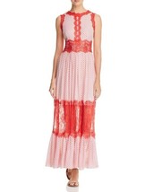 NEW Red &amp; White Lace Appliqué Polka Dot Maxi Dress Size M - £56.21 GBP