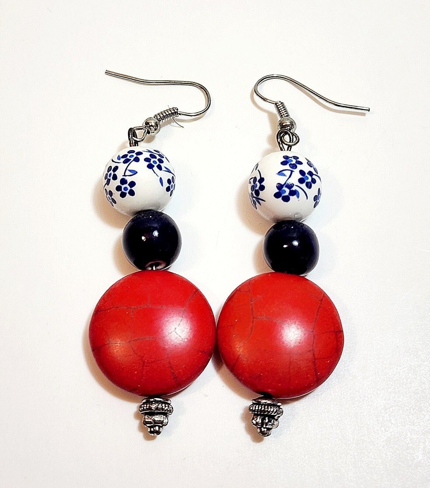 Vintage Earrings Costume Handmade 3 Tier Beaded B66 Maine - £15.17 GBP