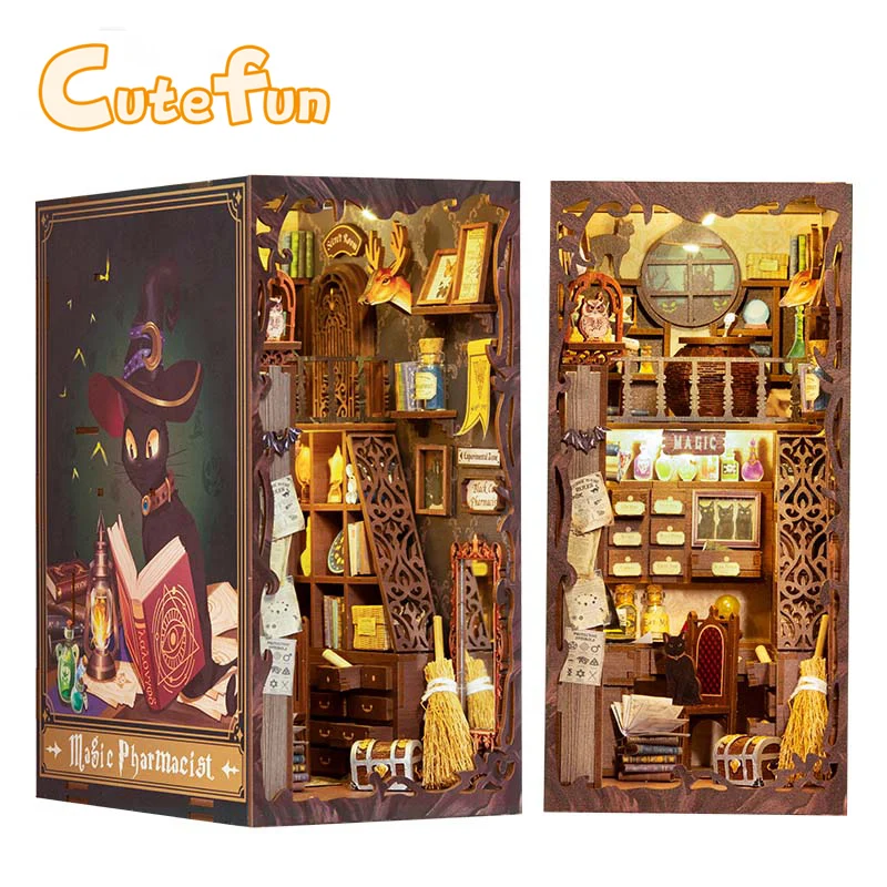 Cutefun Book Nook Kit Magic Pharmacist Diy Miniature House With Touch Lights for - £14.44 GBP+