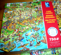 Jigsaw Puzzle 750 Pieces Comic Crowds Campground Fun Family Vacation Complete - £11.07 GBP