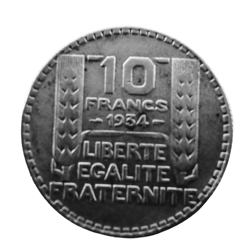  10 Francs of Touraine 1934, French silver 3pointu - $8.95