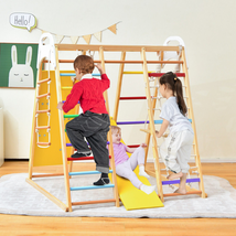 Kids Jungle Gym Playset 8-In-1 Wooden Monkey Bars Swing Climbing Wall Multicolor - £249.92 GBP