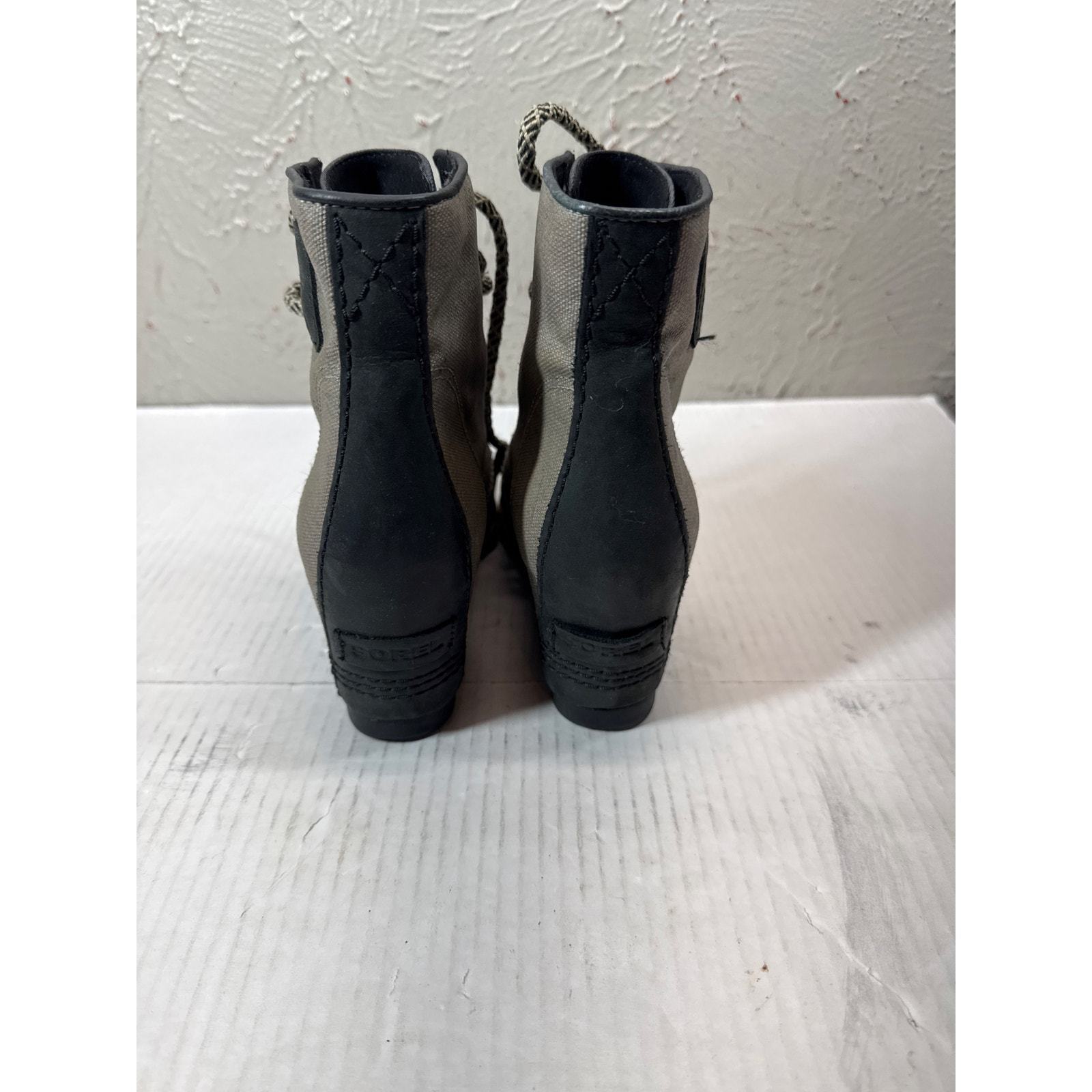 Sorel Women's PDX Boot Wedge Lace Up Bootie Black Leather Tan Canvas Size 8 Item image 3