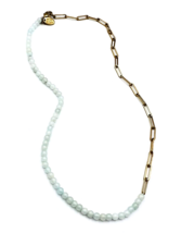 Zara Half and Half Gold Tone Chain Green Chalcedony Stone Necklace 18 in - £16.99 GBP