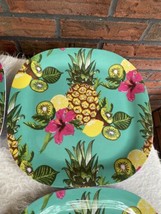 4 Square Dinner Plates Melamine 11&quot; Pineapple Lemon Kiwi Summer Party NEW - £7.44 GBP