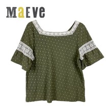 Anthropologie Maeve Top Size M Venezia PokeDots Texture Olive Green Cottage-core - £17.05 GBP
