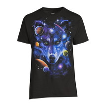 DOM Men&#39;s Black with Space Wolf Graphic Print Short Sleeve T-Shirt - Size: 2XL - £7.72 GBP