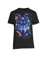 DOM Men&#39;s Black with Space Wolf Graphic Print Short Sleeve T-Shirt - Siz... - £7.71 GBP