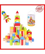 Interactive Wooden Building Blocks with Storage for 1-3  Olds - Safe &amp; Fun - $76.21 CAD