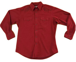 Vintage Wrangler Pearl-snap  Shirt Men’s Large  Red Embroidered Nice - $18.69