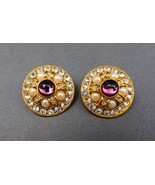 Blanca Vintage Round Gold Tone Cabochon Rhinestone Faux Pearl Clip Earrings - £117.26 GBP