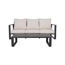 Contemporary 3-Seat Sofa &amp; Table Set: Beige, Aluminum Frame - €557,30 EUR