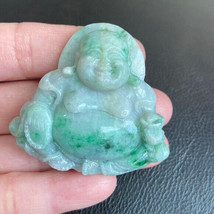 Natural Jade A 100% Carving Laughing Laughing Buddha Loose Pendant Male Green - £219.06 GBP